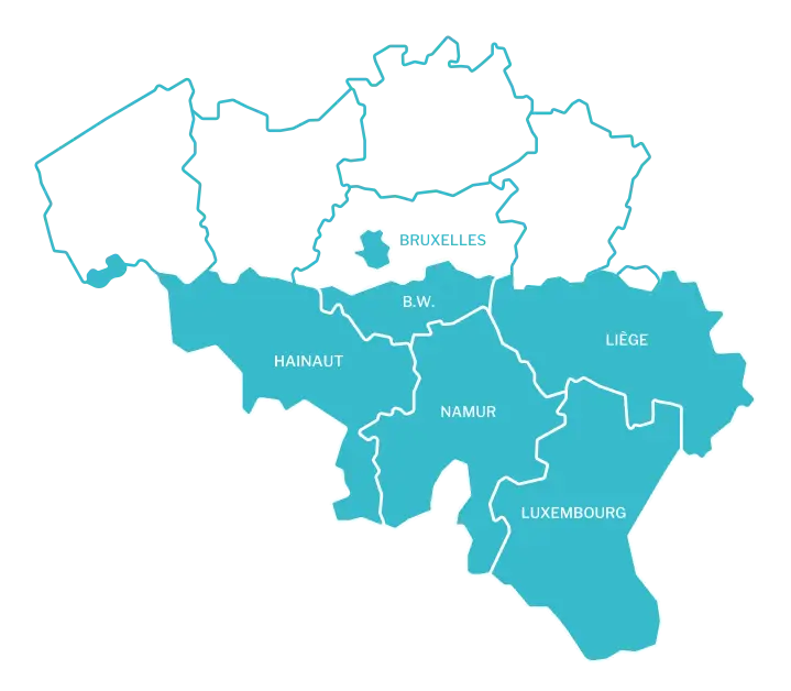 Brabant Wallon, Hainaut, Namur, Liège, Luxembourg et Bruxelles
